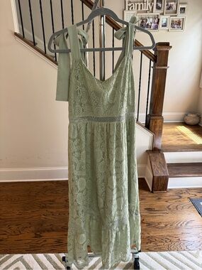 Blu Pepper Sage Green Lace Maxi Dress with Tie Straps